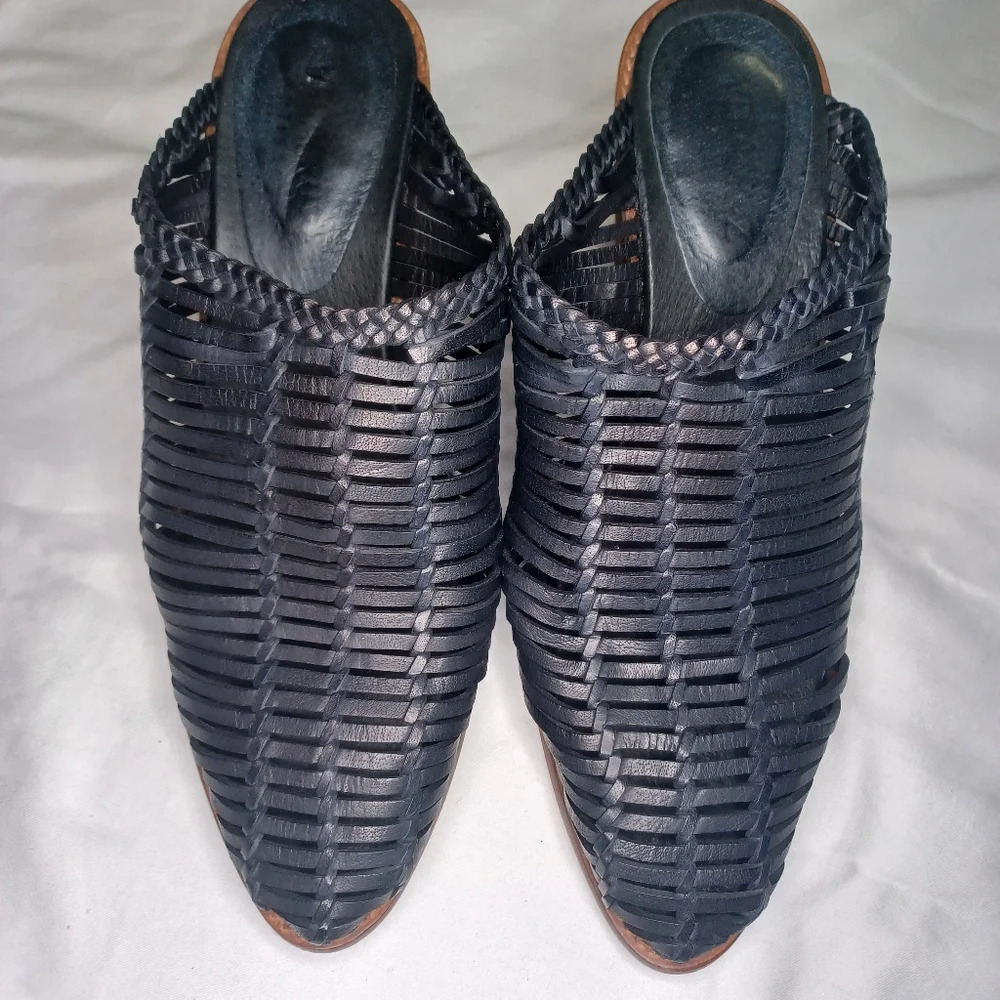 Sundance Veracruz Bella Notte Leather Stacked Heel Boho Mules